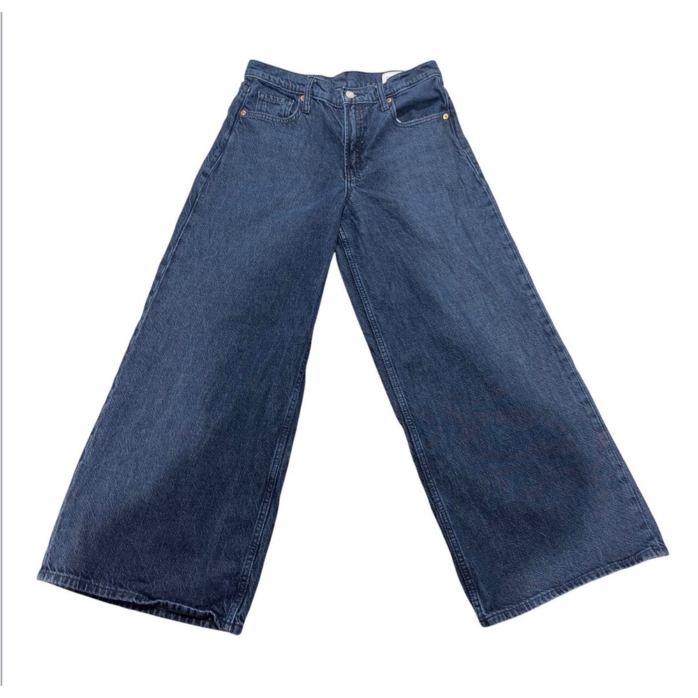 Gap Baggy Mid Rise Wide Leg Jeans Dark Rinsed Blue Petite 26 2P S/484999-00